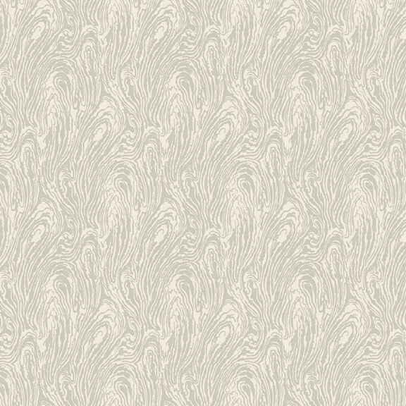 A cream fabric with cloud gray wispy swirls.