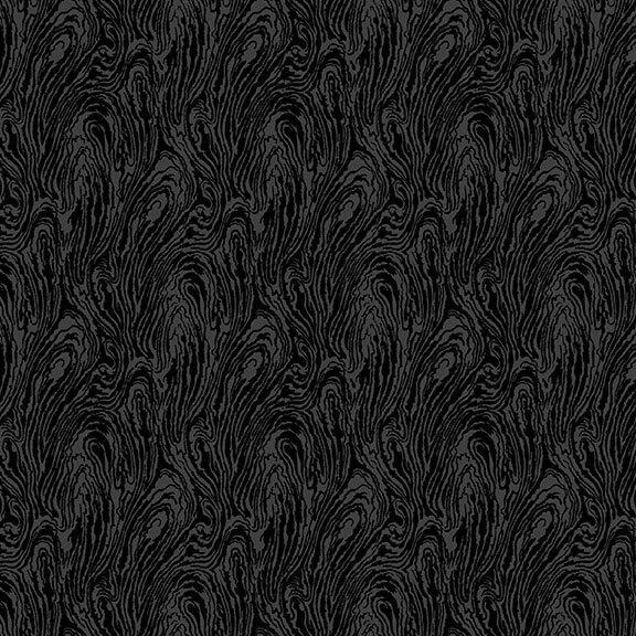 A soft black fabric with black wispy swirls.