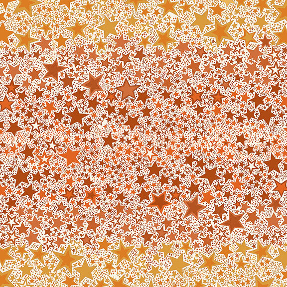 gold, orange, rust ombre pattern of stylized stars on a white background.