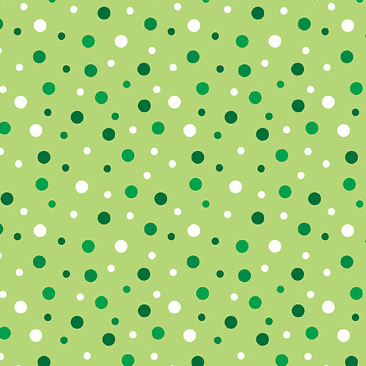 Light green fabric featuring a dotted print in hues of green and white.
