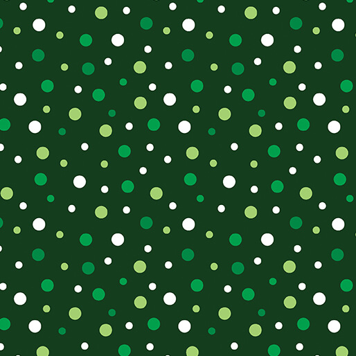 Dark green fabric featuring a dotted print in hues of green and white.