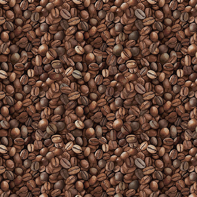 Packed coffee bean themed print in espresso brown.