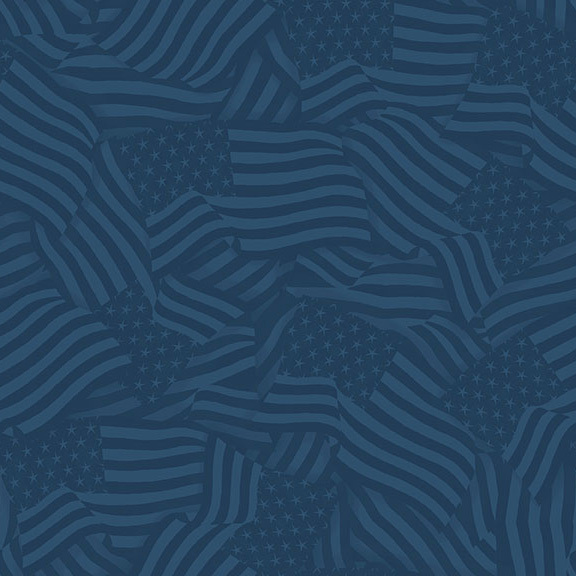 A teal blue fabric packed with American Flag.