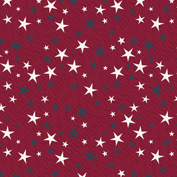 A deep red fabric tossed with white and blue stars. 