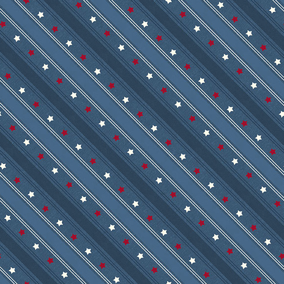 A blue fabric with diagonal stars and stripes.