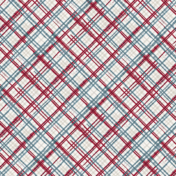 A white fabric with multi colored plaids. 