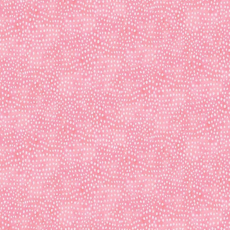 Mottled pink fabric with white dotted accents to emulate a seed-like texture