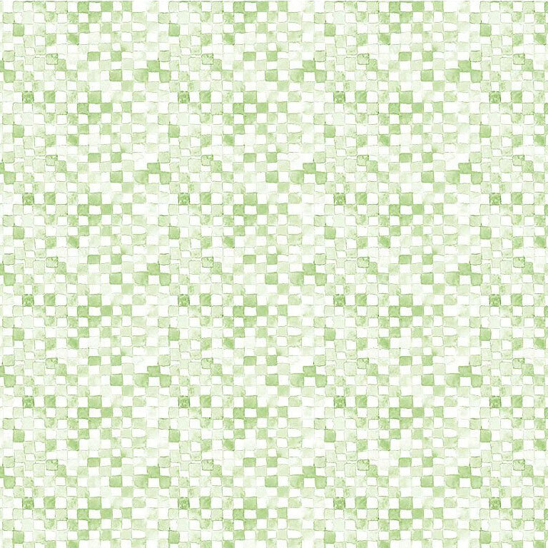 Watercolor checker pattern in varying shades of green and white.