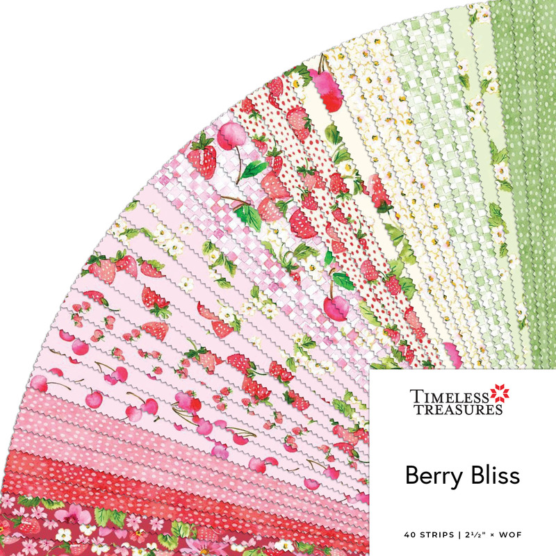 Fanned collage of red, pink, cream, and green fabrics featuring berries, checkers, florals, and dotted patterns.