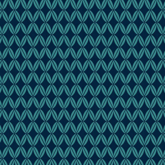 teal geometric lattice pattern on a navy background.