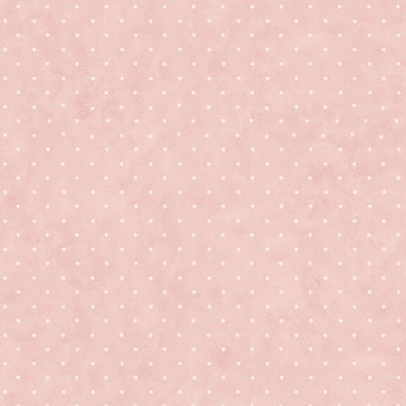 This mottled light pink fabric features tiny white polka dots. 