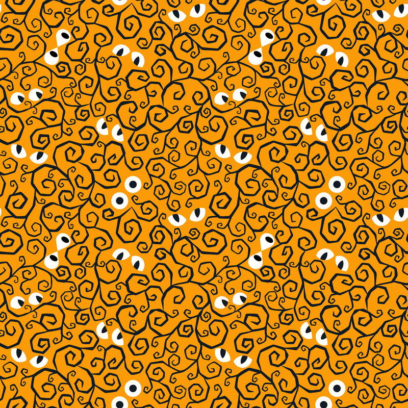 A light orange fabric featuring deep indigo swirls and scattered white eyes peeking through.