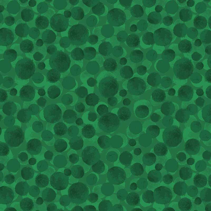 A christmas green with scattered circles.