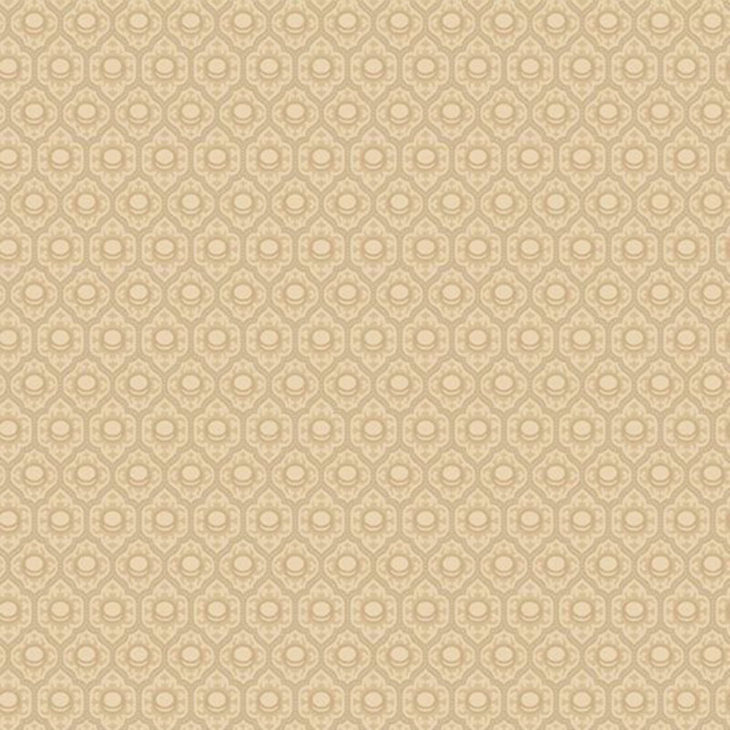 Light tan neutral fabric with an intricate, ornamental trellis pattern filled with stylized circles.