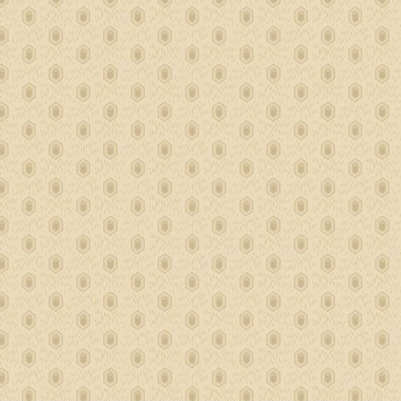 Tonal cream fabric with a light texture topped with dark, staggered honeycomb shapes.