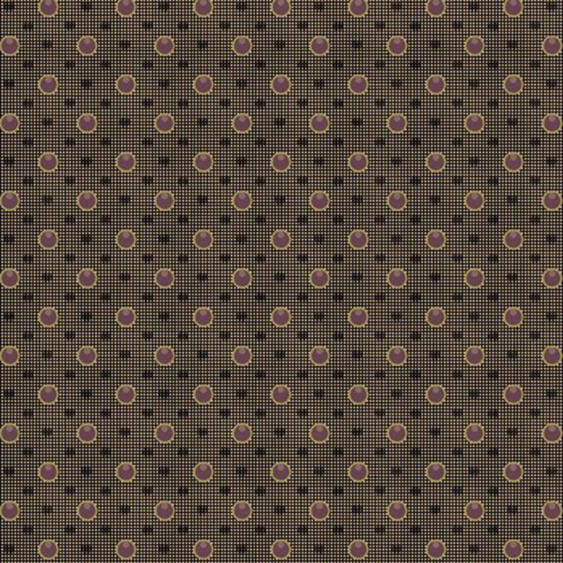 Plum colored fabric with a light tan texture of tiny dots topped with plum-purple dots in a staggered grid pattern.