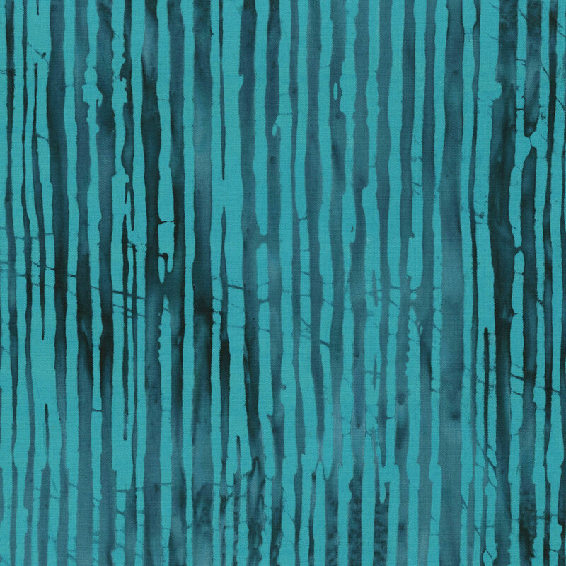 A medium teal batik fabric featuring irregular dark teal vertical stripes.