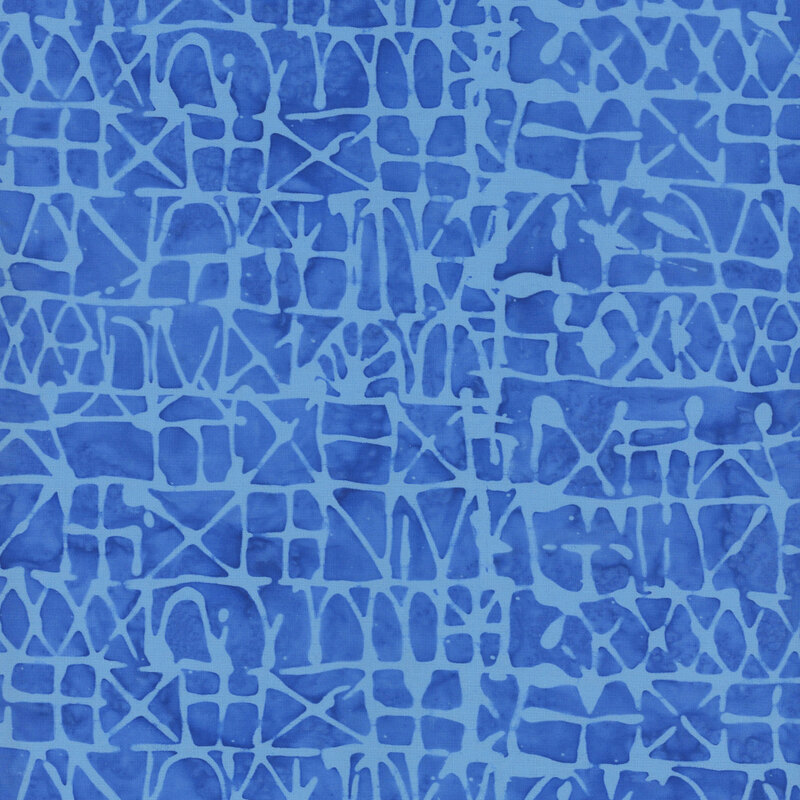 Bright blue fabric with structured rows of irregular lines in dark aqua blue.