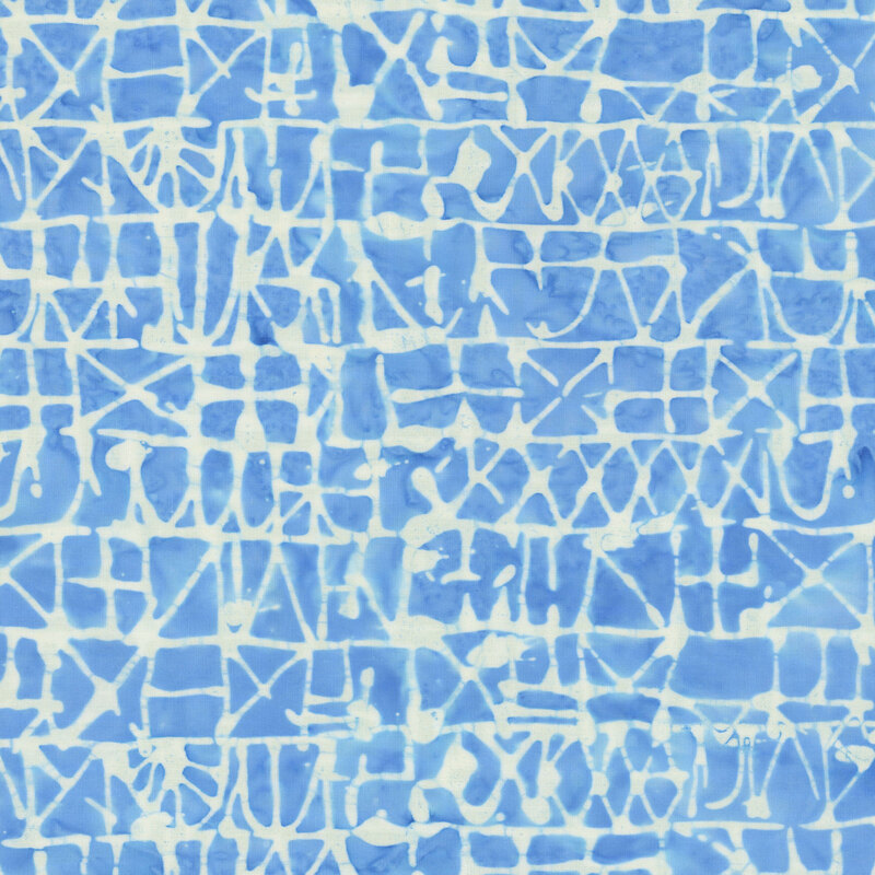 Cerulean blue fabric with structured rows of irregular lines in light ice blue.