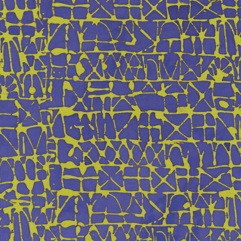 Dark indigo purple fabric with structured rows of irregular lines in lime green.