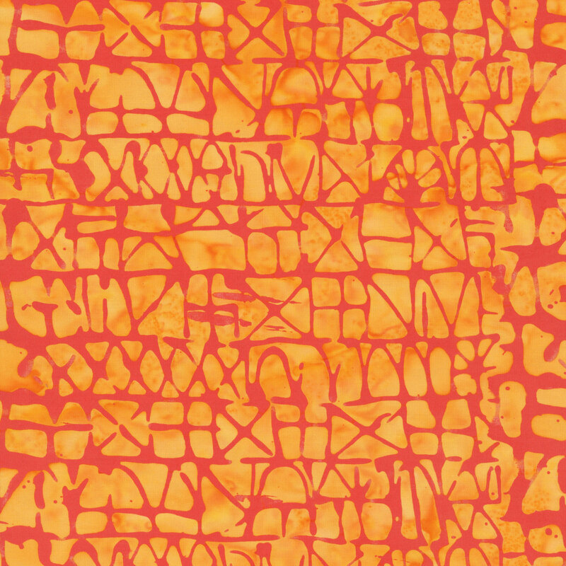 Bright orange fabric with structured rows of irregular lines in tonal red orange.