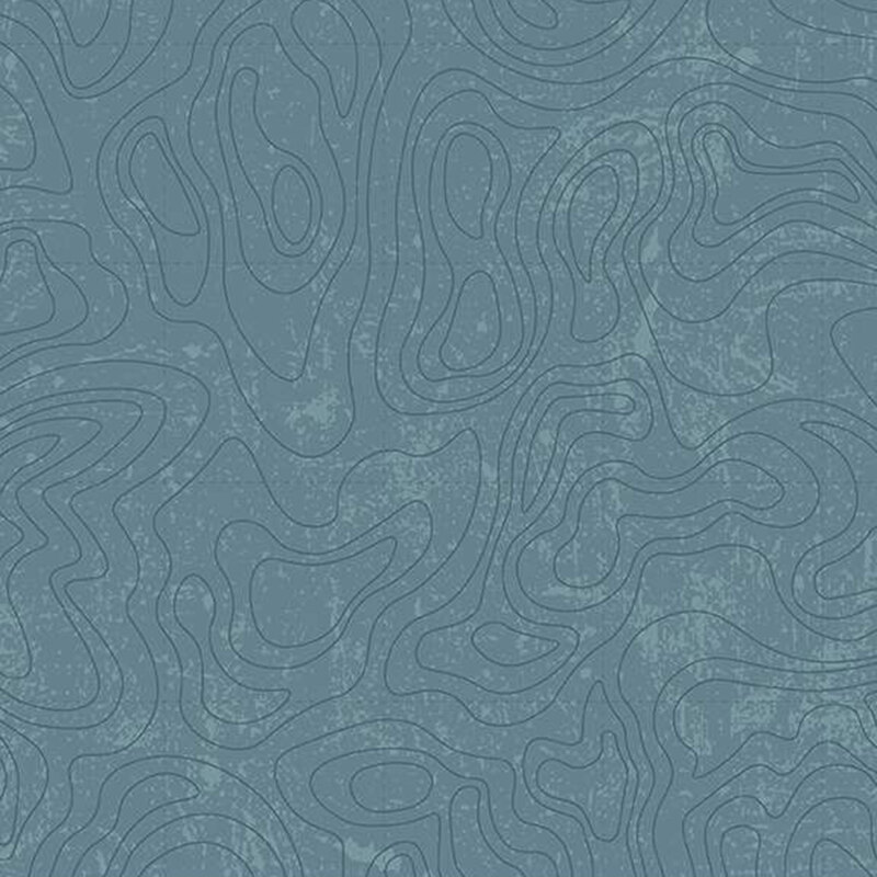 Blue fabric with an intricate pattern inspired by the winding contours of a topographical map.