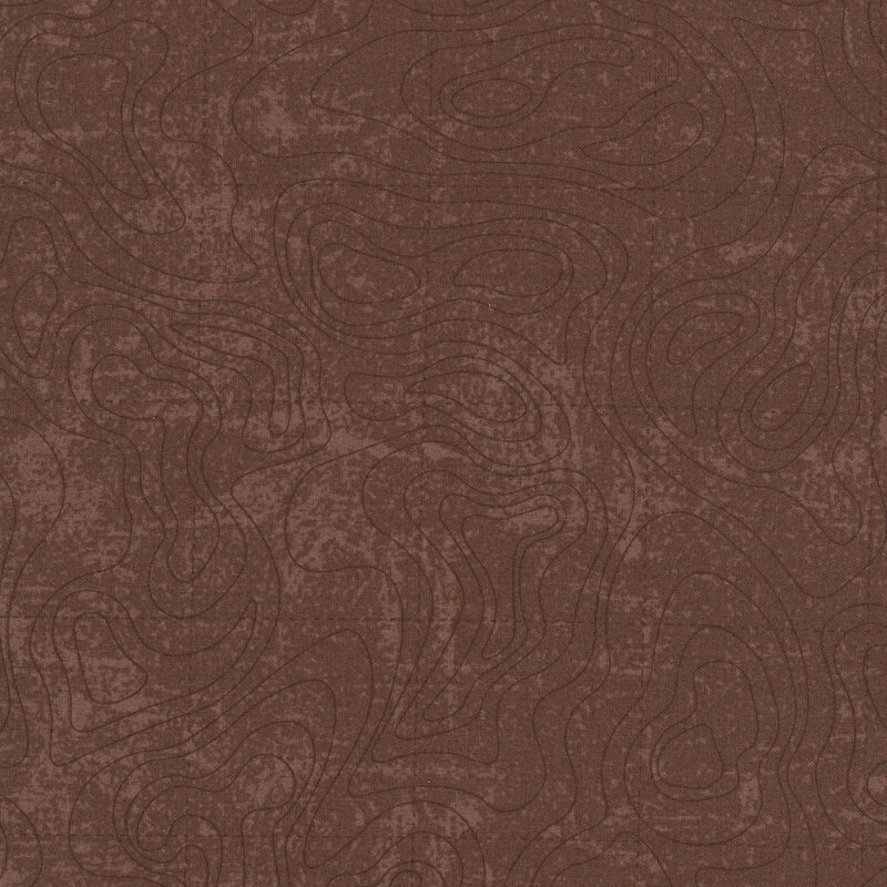 Brown fabric with an intricate pattern inspired by the winding contours of a topographical map. 