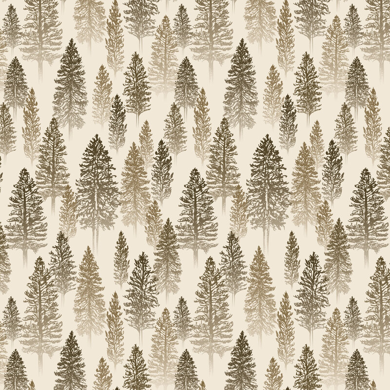 Cream fabric with a subtle pattern of stylized trees.