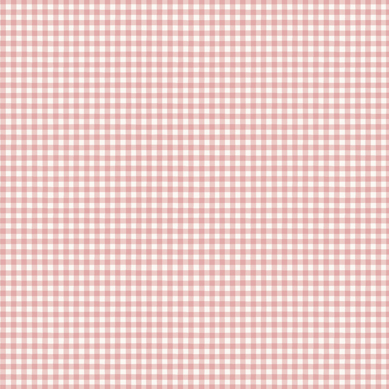 A white fabric with a pastel pink gingham pattern.
