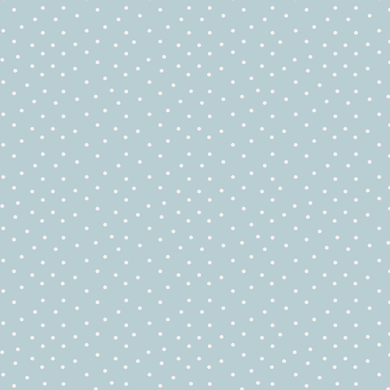 A light gray blue fabric featuring scattered polka dots.