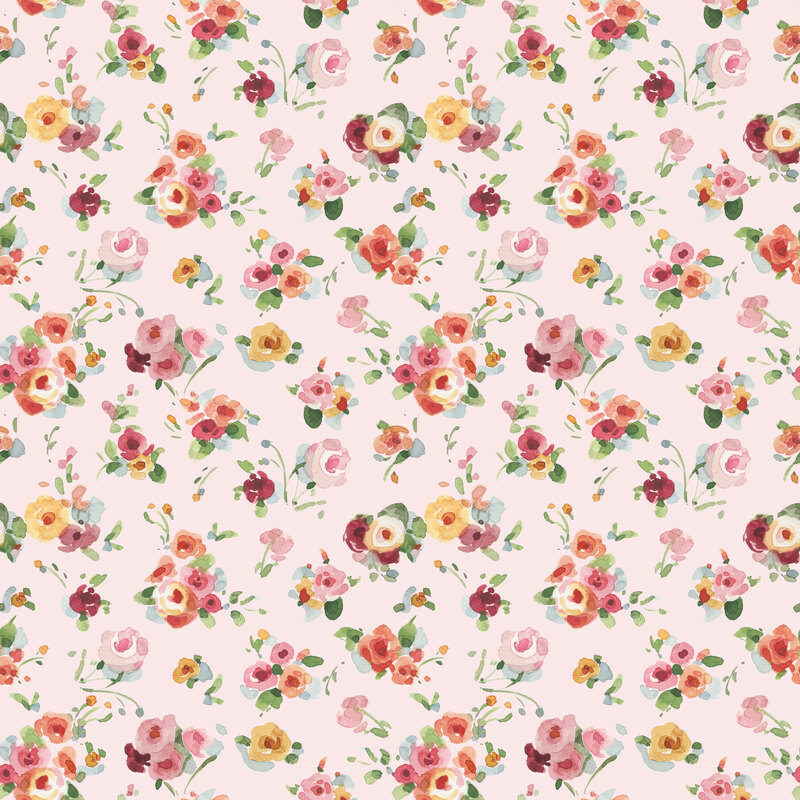 A light pink fabric with watercolor florals.