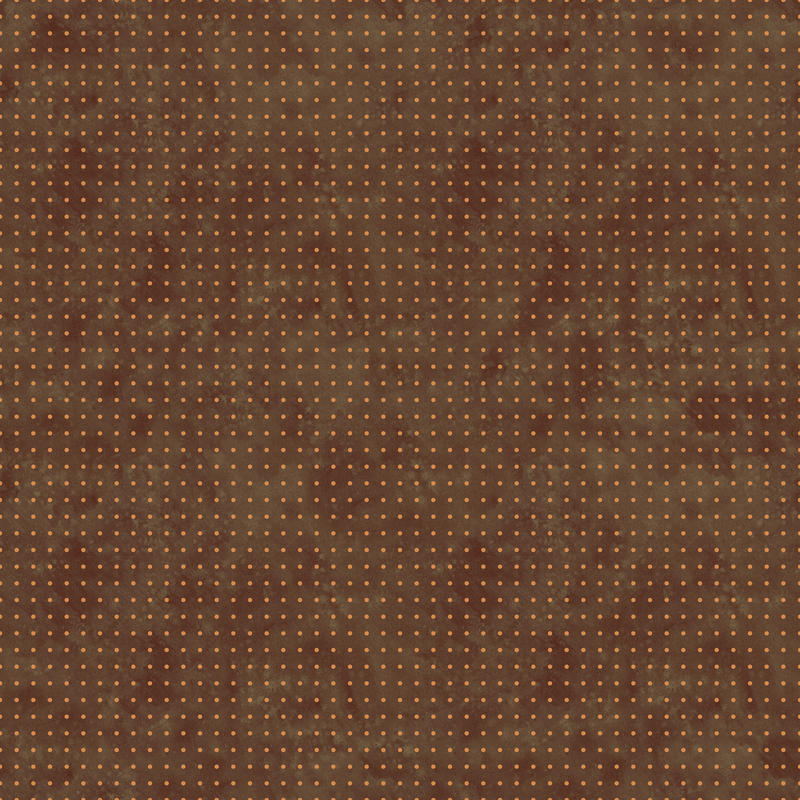Mottled brown fabric with grid of pumpkin orange dots.