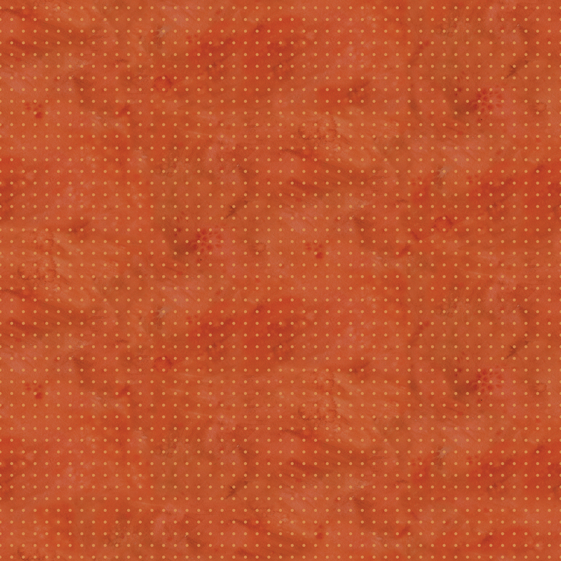 Mottled dark orange fabric with grid of pumpkin orange dots.