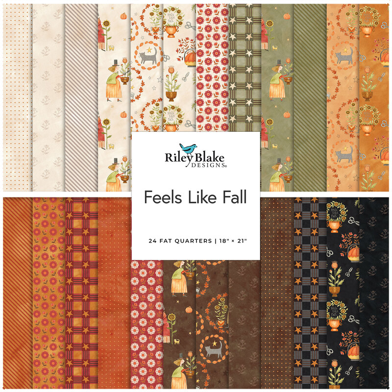 Digital collage of the Fat Quarter Bundle from the Feels Like Fall fabric collection.
