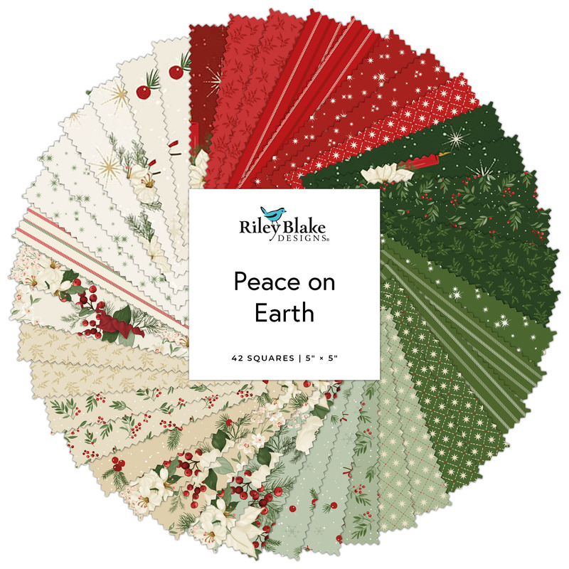 Digital collage of the 5" Square Bundle from the Peace on Earth fabric collection.