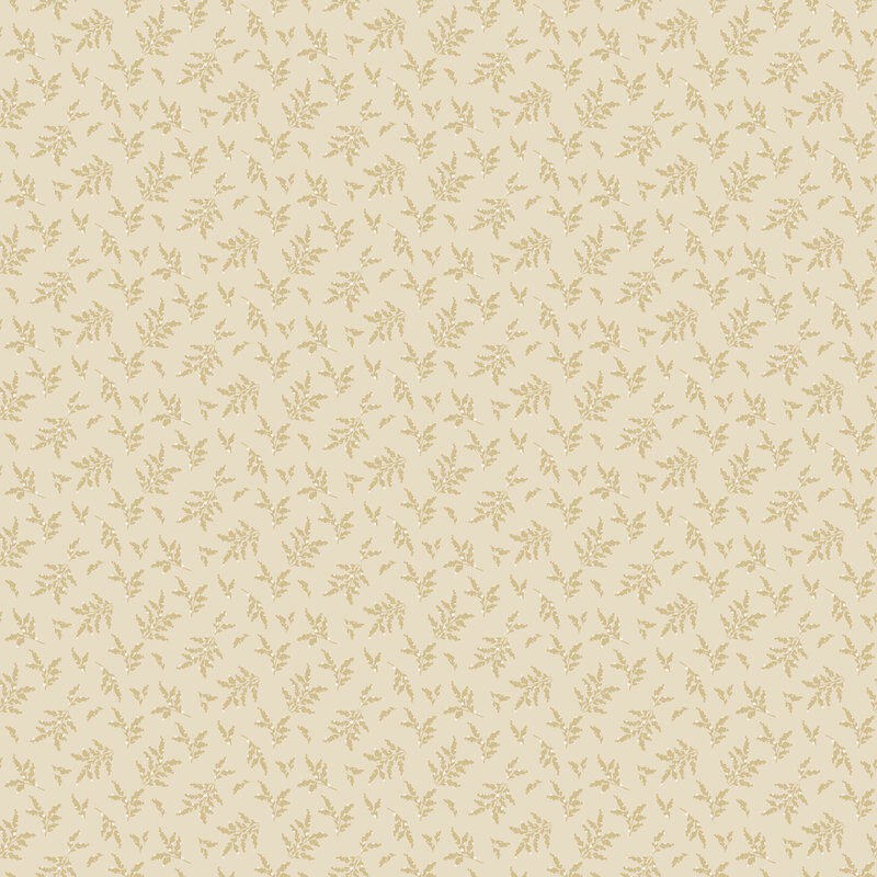 sand colored tonal fabric with a tossed pattern of juniper sprigs.