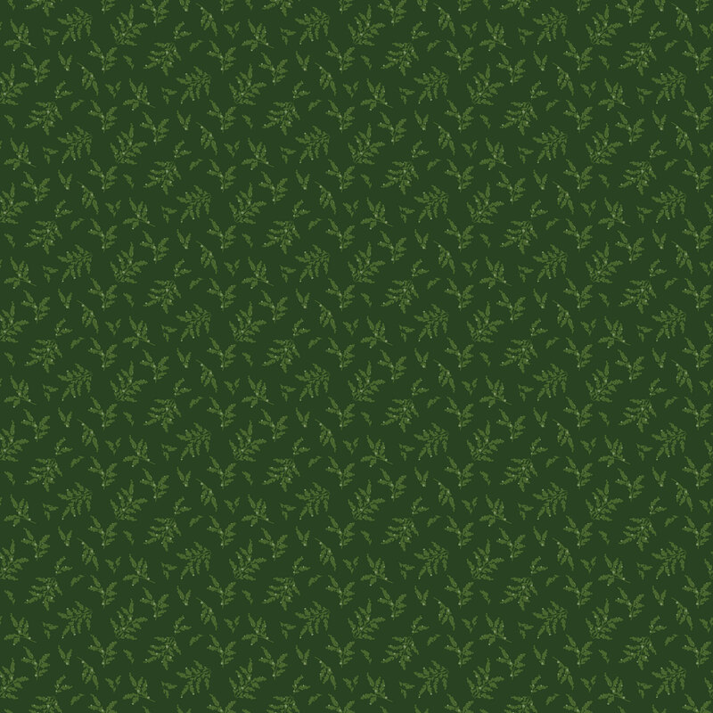 Pine green tonal fabric with a tossed pattern of juniper sprigs.