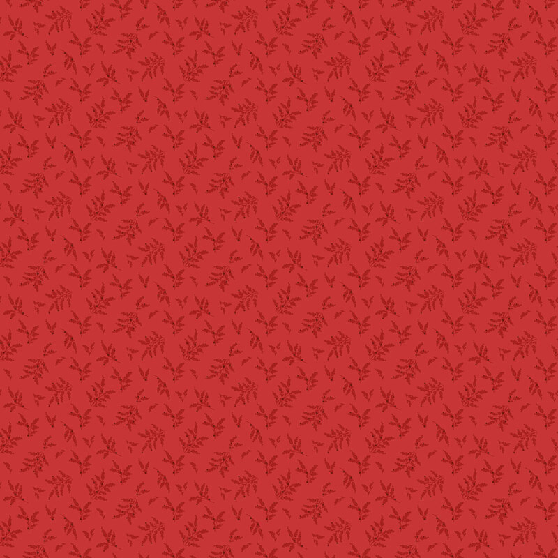 Cadmium red tonal fabric with a tossed pattern of juniper sprigs.