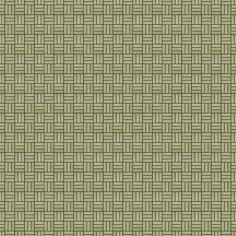 Green fabric with a tonal geometric weave pattern.