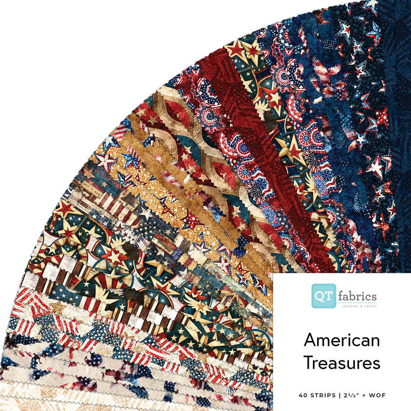 This fanned fabric collage features patriotic prints from the American Treasures collection by QT fabrics.  