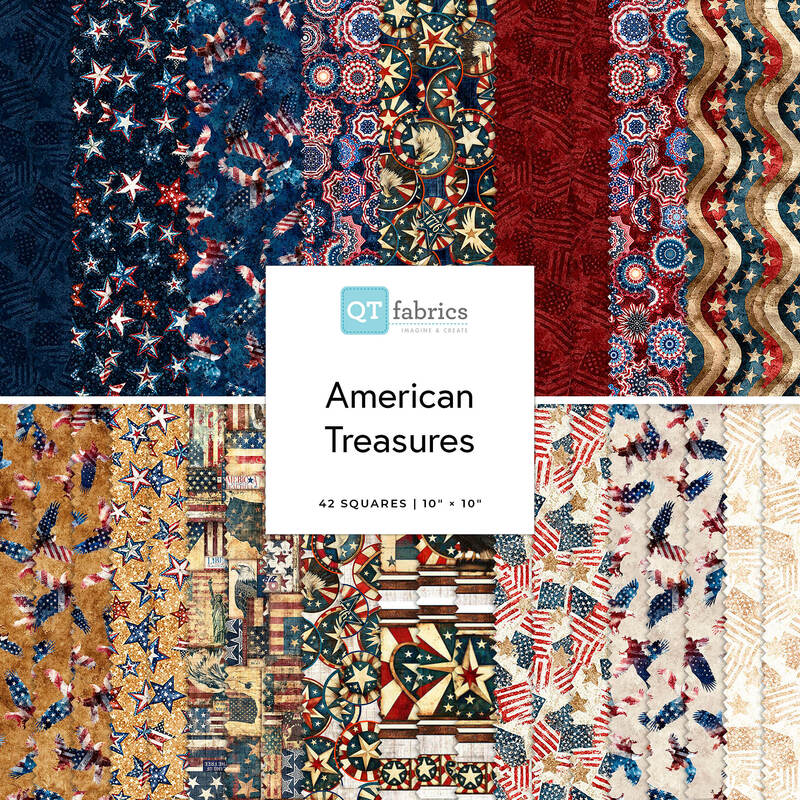 This fabric collage features patriotic prints from the American Treasures collection by QT fabrics.  
