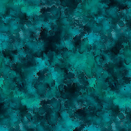 A viridian fabric with watercolor texture and scattered speckles.