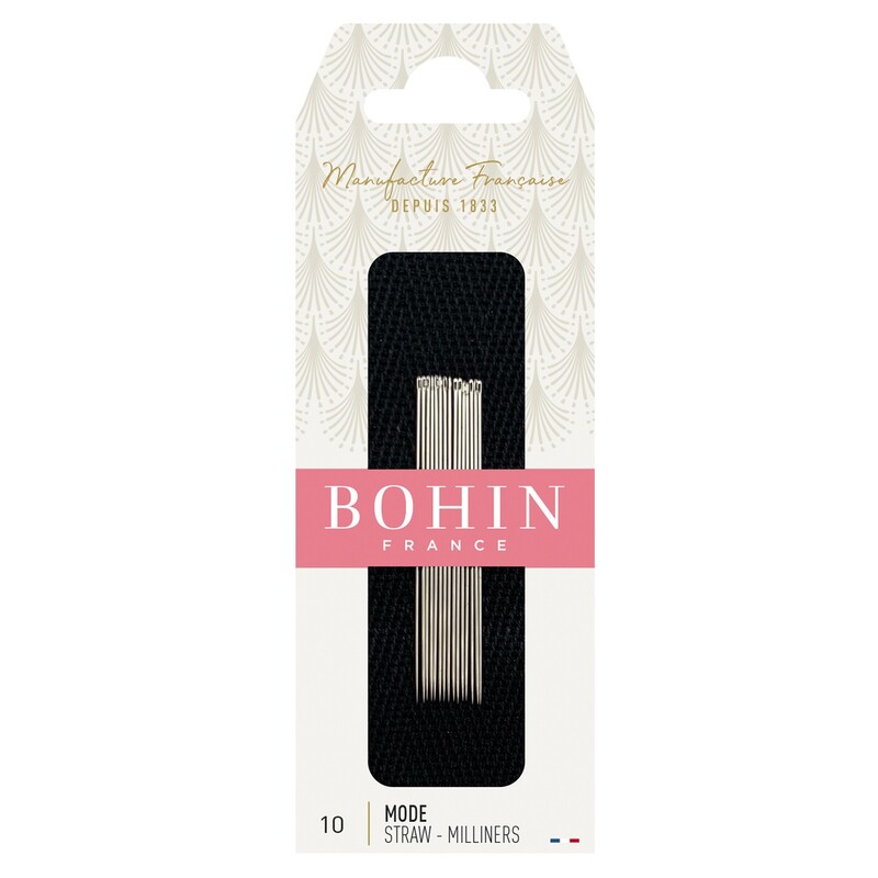 Bohin Straw Milliners Needles in their decorative French packaging, isolated on a white background.