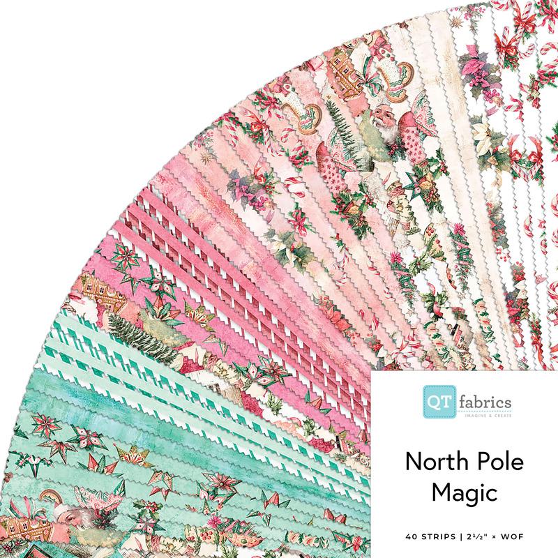 Digital collage of the Strip Roll Bundle from the North Pole Magic fabric collection.