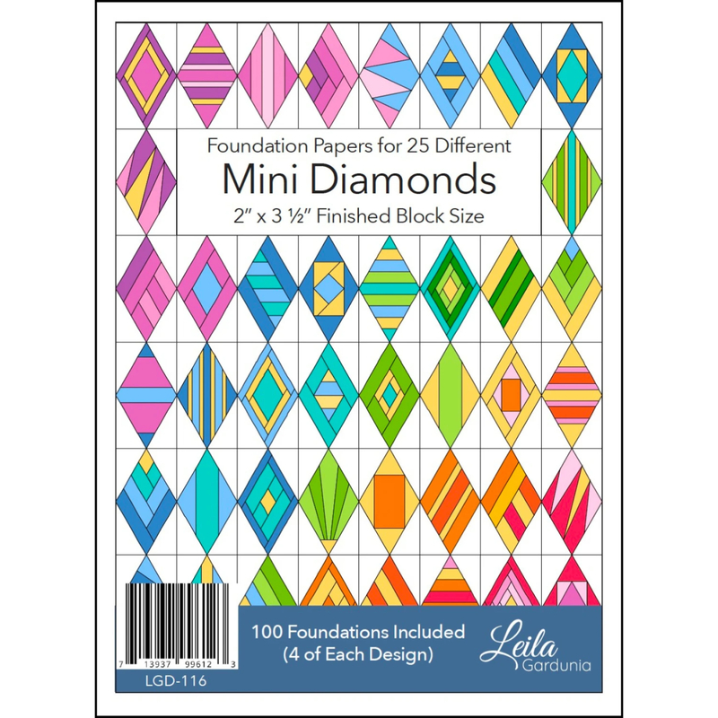Mini Diamonds Foundation Pad cover featuring rows of colorful diamond quilt block designs.
