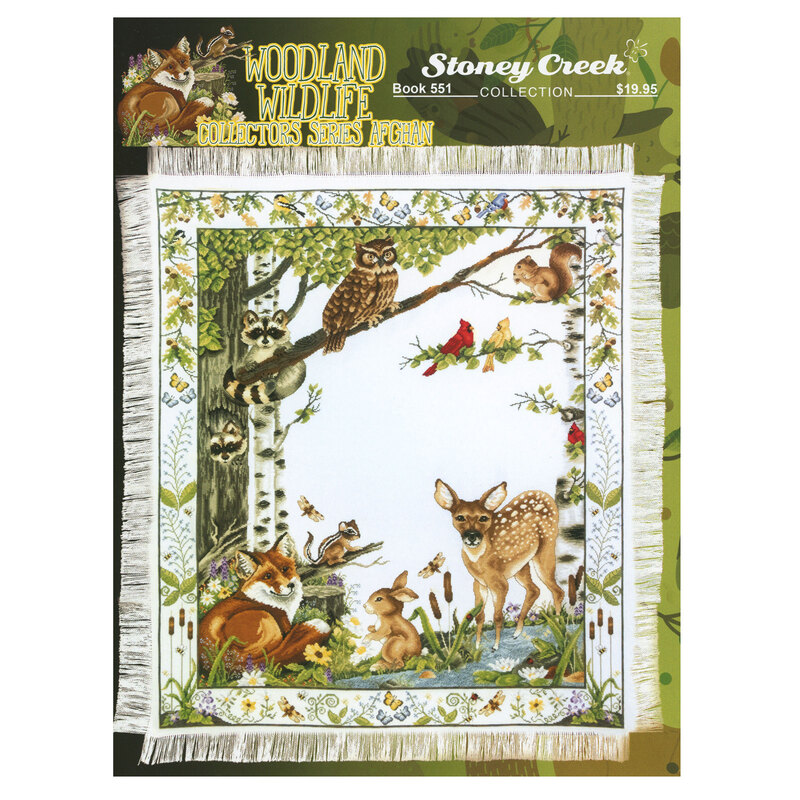 Front cover of the pattern showing completed versions of the draped afghan and framed sampler.