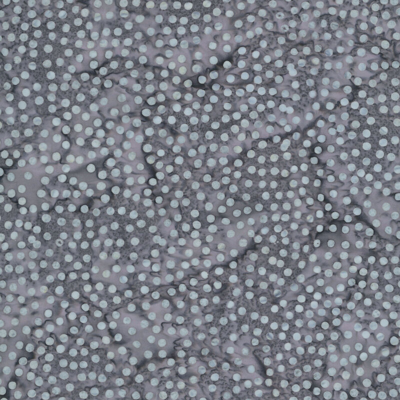 Pewter gray batik with a scattered pattern of small, heather gray dots. 