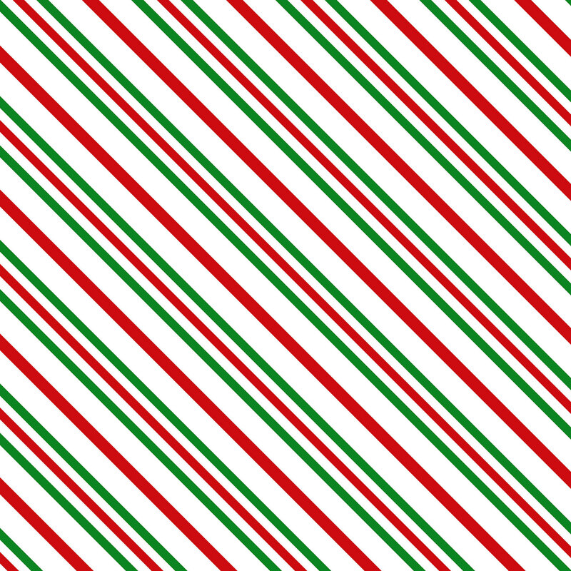 White fabric with diagonal green and red candy cane stripes.