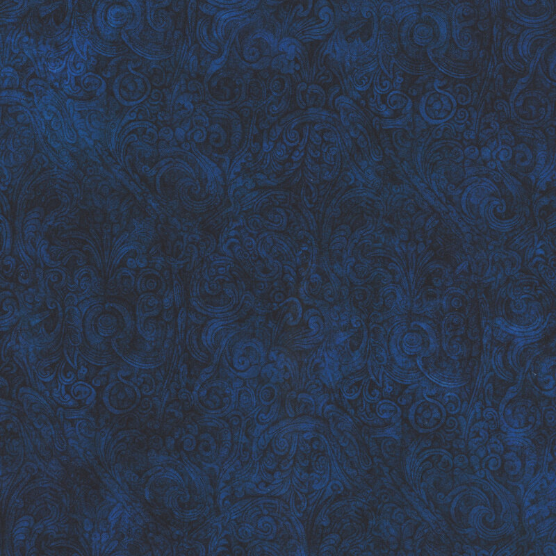 Abstract navy blue pattern with intricate swirling designs.