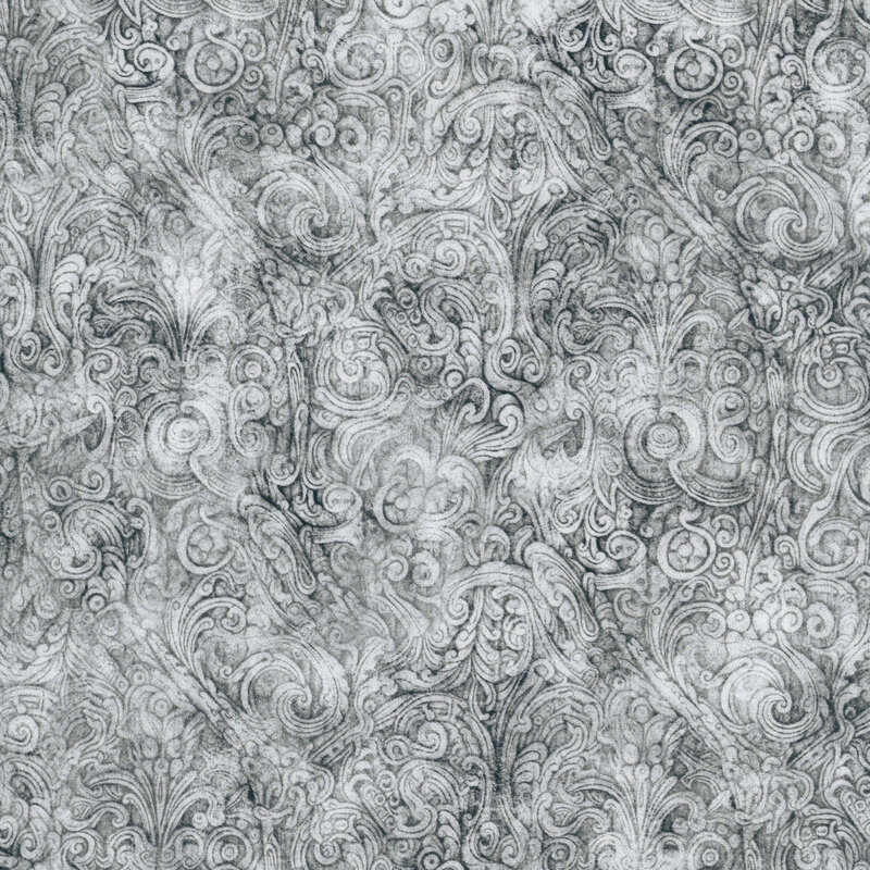 Abstract gray pattern with intricate swirling designs.